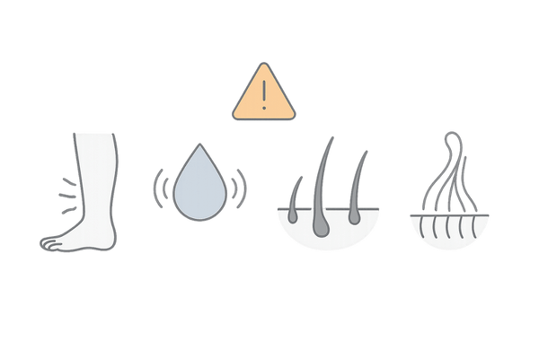 ミノキシジル内服の主な副作用アイコン｜むくみ・動悸・多毛・初期脱毛