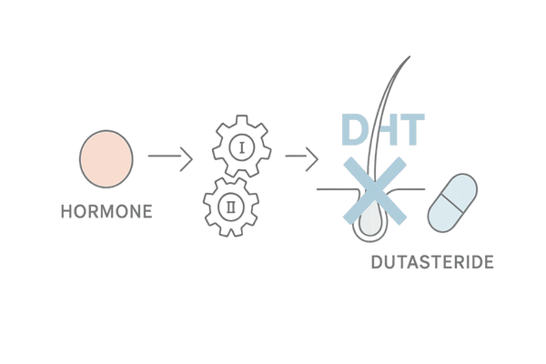 デュタステリドの作用フロー｜I型・II型の二重ブロック図