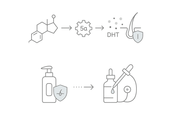 市販育毛剤の限界と次の一手｜DHT機序→発毛剤・専門治療へステップアップ