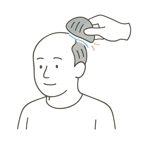 人工毛を頭皮に貼り付ける（ヘアコンタクト）