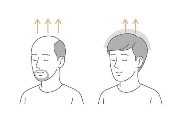 通気性イメージ｜自毛結着は蒸れにくい構造（ウィッグ比較含む）