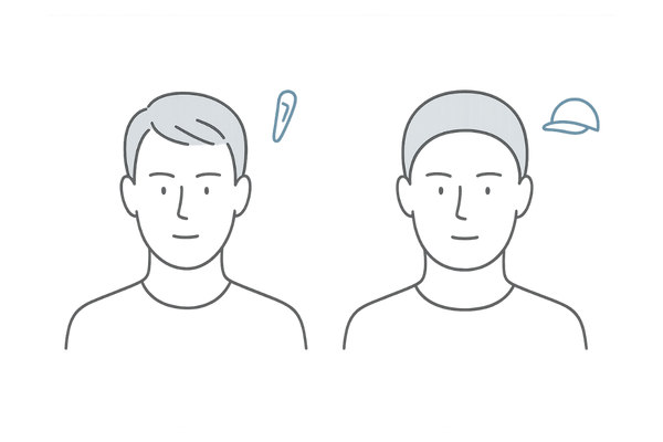 部分ウィッグと全頭ウィッグのカバー範囲イメージ(メンズ)