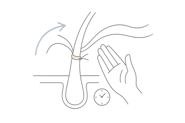 結着式増毛の仕組み(自毛に人工毛を結び付ける一体化)