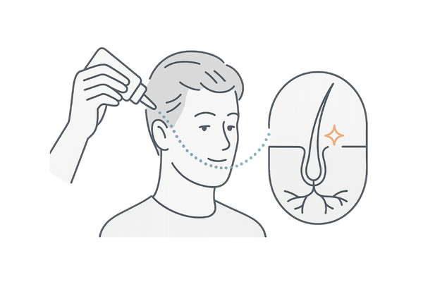 ミノキシジル外用薬の働き｜血管拡張と毛母細胞活性のフロー