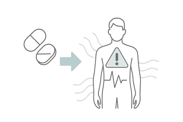 若年層で慎重にすべき治療薬｜強力内服と全身影響を示す抽象注意図